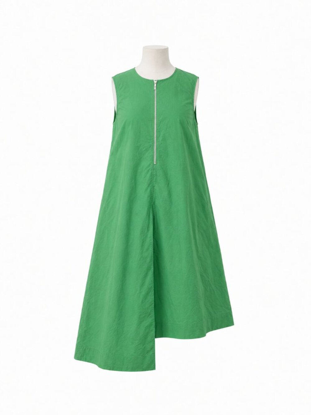 COS Green Cotton Asymmetrical Zip Front Midi Dress Women’s Size 10